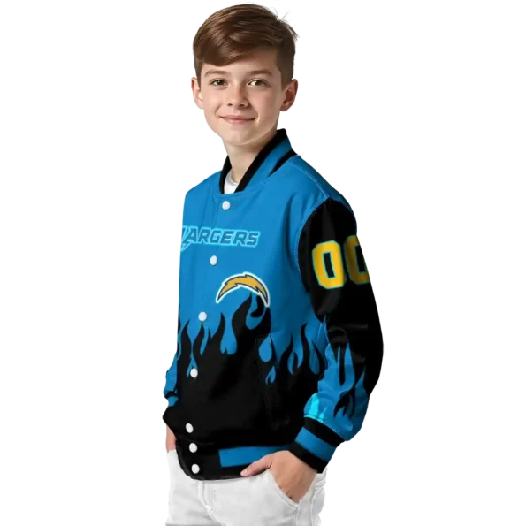 custom los angeles chargers flame border blue black varsity jacket trendy