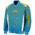 custom los angeles chargers hexagon grid blue varsity jacket best selling