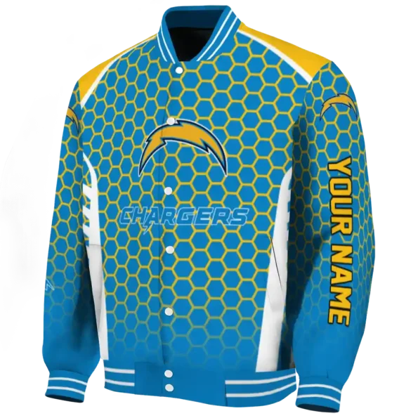 custom los angeles chargers hexagon grid blue varsity jacket best selling