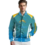 custom los angeles chargers hexagon grid blue varsity jacket best selling