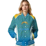 custom los angeles chargers hexagon grid blue varsity jacket best selling