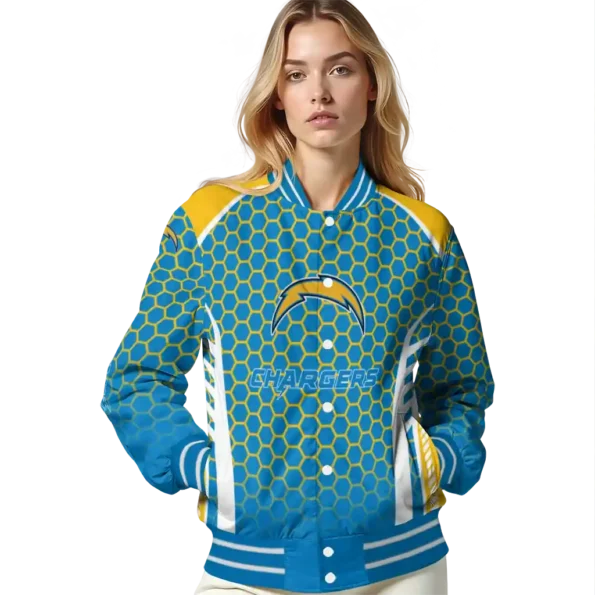 custom los angeles chargers hexagon grid blue varsity jacket latest model