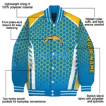 custom los angeles chargers hexagon grid blue varsity jacket best selling