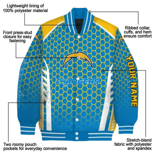 custom los angeles chargers hexagon grid blue varsity jacket new arrival