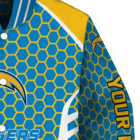 custom los angeles chargers hexagon grid blue varsity jacket premium grade