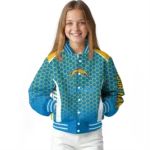 custom los angeles chargers hexagon grid blue varsity jacket best selling