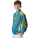 custom los angeles chargers hexagon grid blue varsity jacket best selling