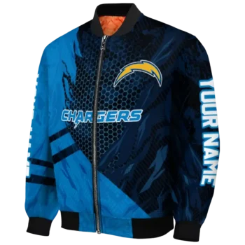 custom los angeles chargers hexagon mesh blue black bomber jacket best selling