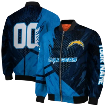 custom los angeles chargers hexagon mesh blue black bomber jacket fashion forward