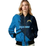 custom los angeles chargers hexagon mesh blue black bomber jacket best selling
