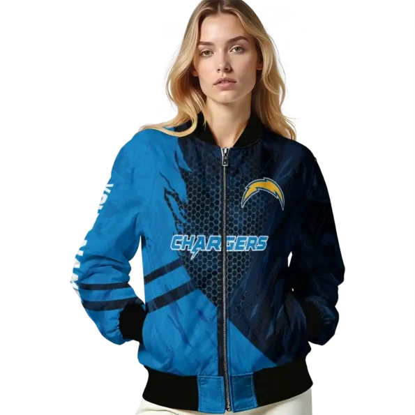 custom los angeles chargers hexagon mesh blue black bomber jacket latest model