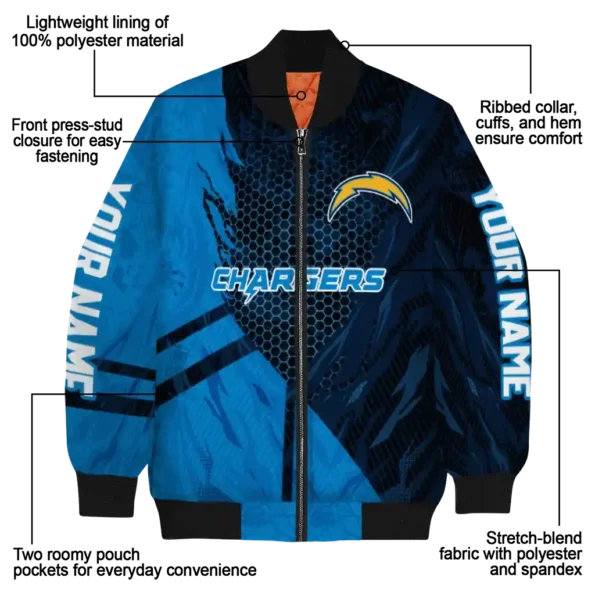 custom los angeles chargers hexagon mesh blue black bomber jacket new arrival