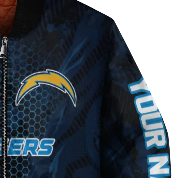 custom los angeles chargers hexagon mesh blue black bomber jacket premium grade