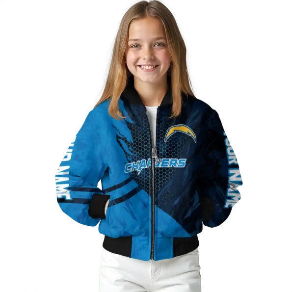 custom los angeles chargers hexagon mesh blue black bomber jacket top rated