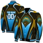 custom los angeles chargers mesh chest gold crocs black varsity jacket best selling