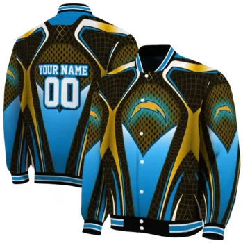 custom los angeles chargers mesh chest gold crocs black varsity jacket fashion forward