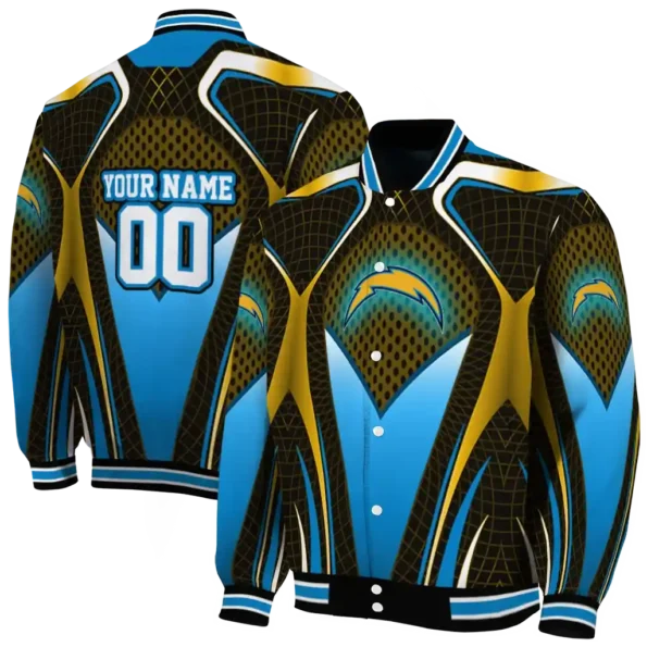 custom los angeles chargers mesh chest gold crocs black varsity jacket fashion forward