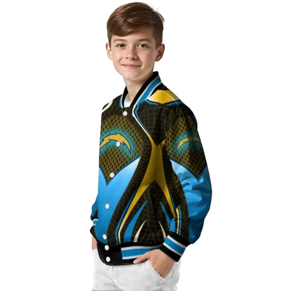 custom los angeles chargers mesh chest gold crocs black varsity jacket trendy