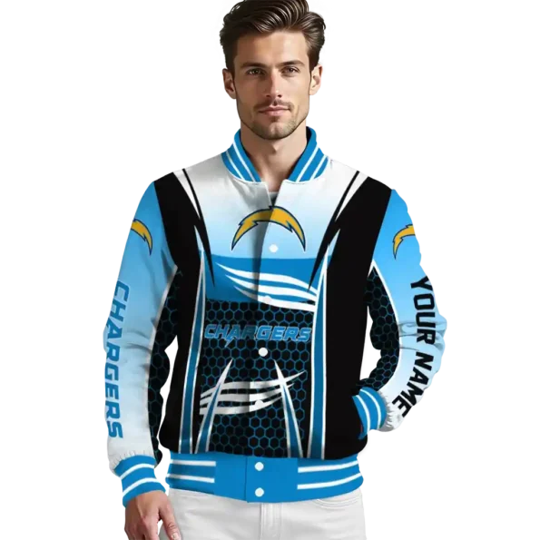 custom los angeles chargers mesh effect blue black varsity jacket high quality