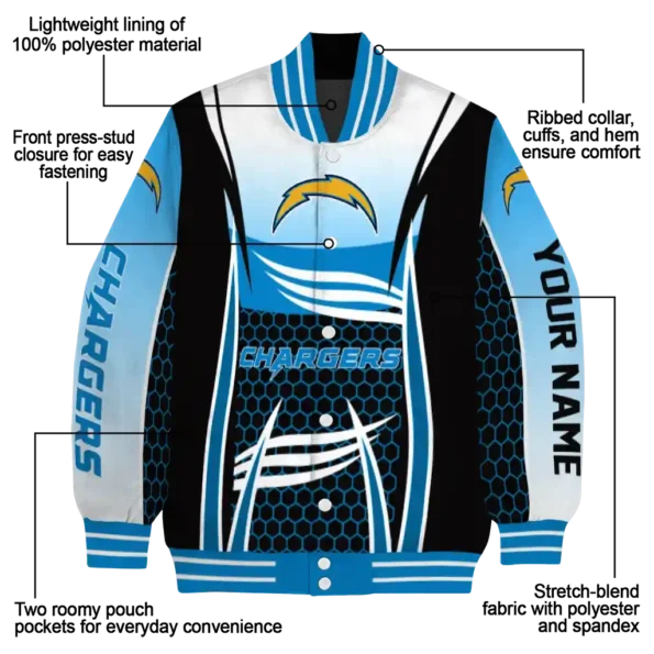 custom los angeles chargers mesh effect blue black varsity jacket new arrival
