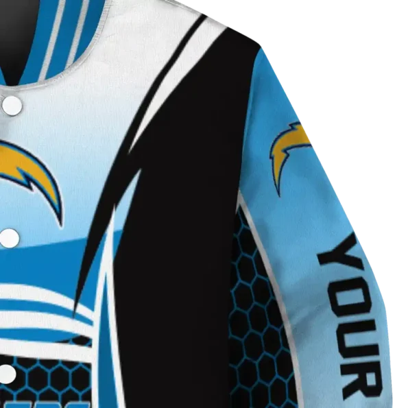 custom los angeles chargers mesh effect blue black varsity jacket premium grade
