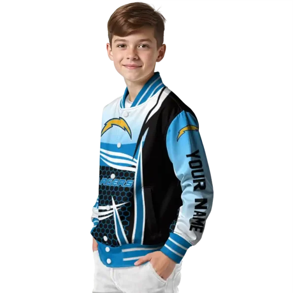 custom los angeles chargers mesh effect blue black varsity jacket trendy