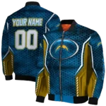 custom los angeles chargers power plate blue bomber jacket best selling