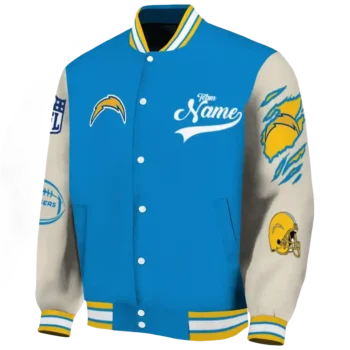 custom los angeles chargers razorback outline blue nude varsity jacket best selling