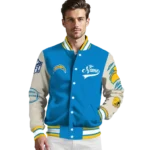 custom los angeles chargers razorback outline blue nude varsity jacket best selling