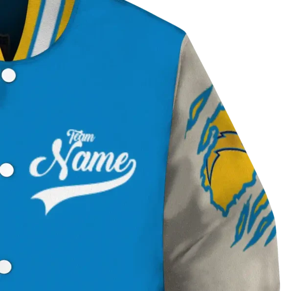 custom los angeles chargers razorback outline blue nude varsity jacket premium grade