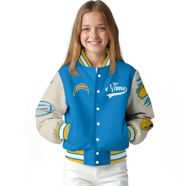 custom los angeles chargers razorback outline blue nude varsity jacket top rated