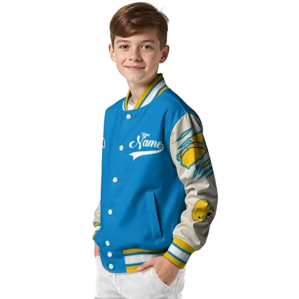custom los angeles chargers razorback outline blue nude varsity jacket trendy