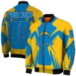 custom los angeles chargers spider mark blue gold crocs bomber jacket best selling