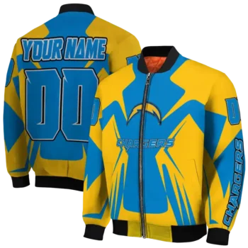 custom los angeles chargers spider mark blue gold crocs bomber jacket fashion forward