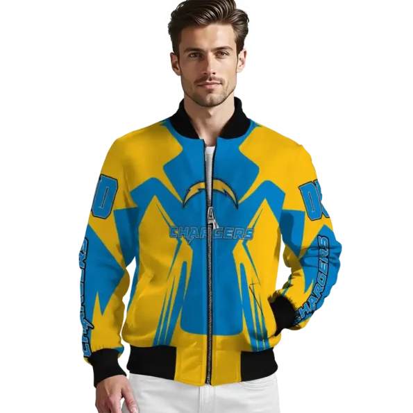 custom los angeles chargers spider mark blue gold crocs bomber jacket high quality