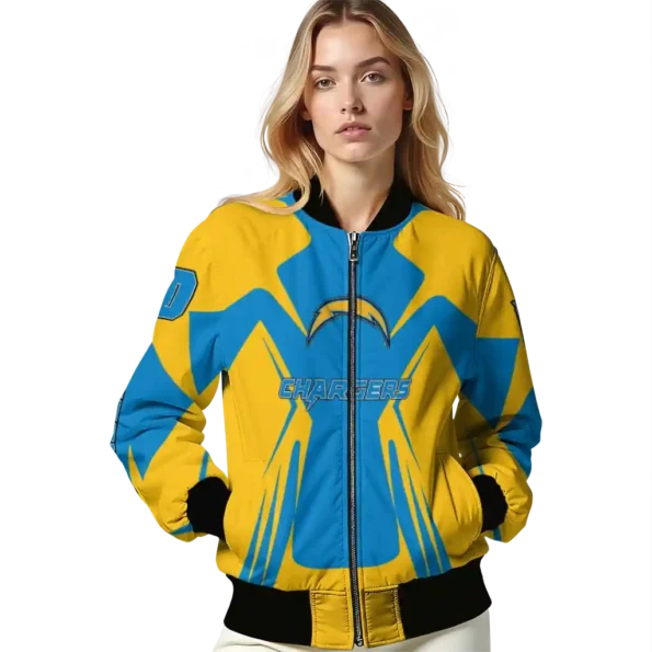 custom los angeles chargers spider mark blue gold crocs bomber jacket latest model