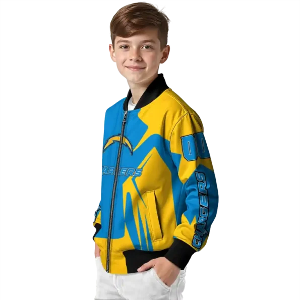 custom los angeles chargers spider mark blue gold crocs bomber jacket trendy