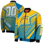 custom los angeles chargers star burst blue bomber jacket best selling
