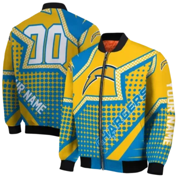 custom los angeles chargers star burst blue bomber jacket fashion forward