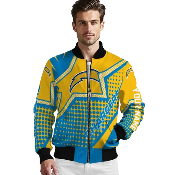 custom los angeles chargers star burst blue bomber jacket high quality