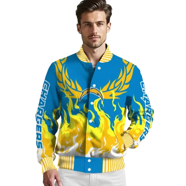 custom los angeles chargers winged blaze blue white varsity jacket high quality
