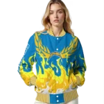 custom los angeles chargers winged blaze blue white varsity jacket best selling