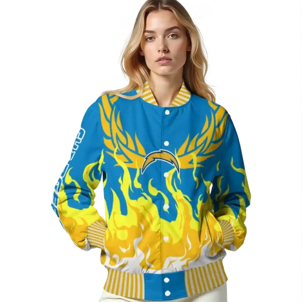 custom los angeles chargers winged blaze blue white varsity jacket latest model