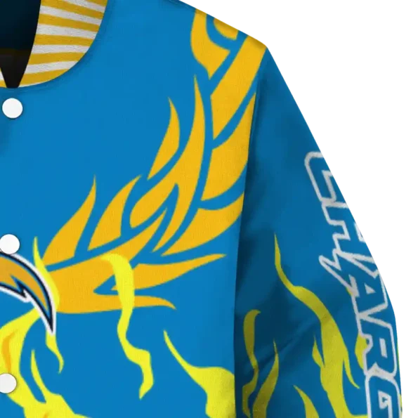 custom los angeles chargers winged blaze blue white varsity jacket premium grade