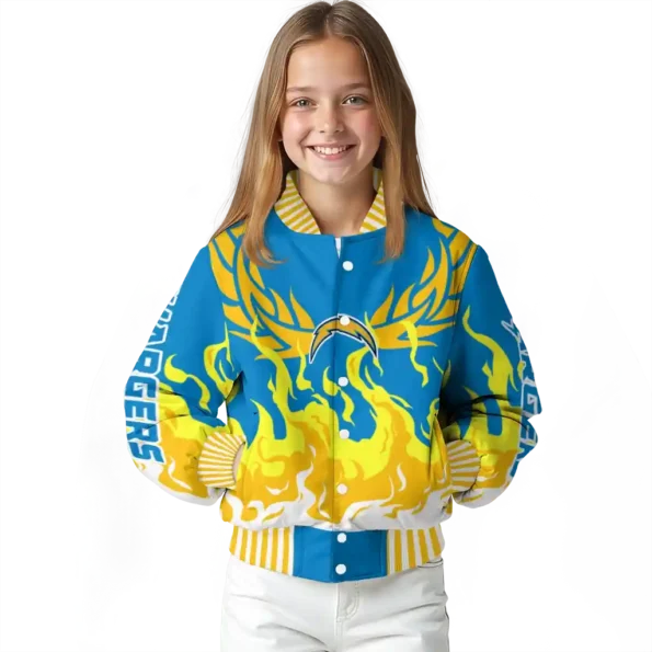 custom los angeles chargers winged blaze blue white varsity jacket top rated