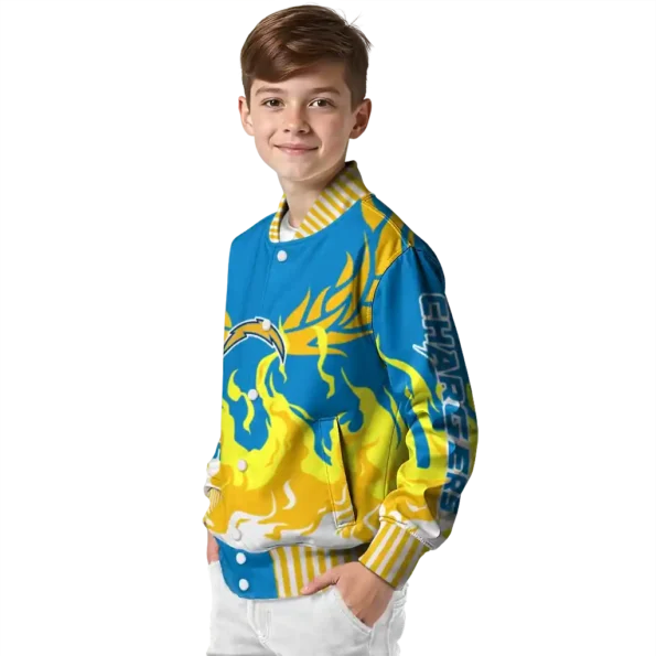 custom los angeles chargers winged blaze blue white varsity jacket trendy