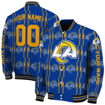 custom los angeles rams bolt stripe blue varsity jacket fashion forward