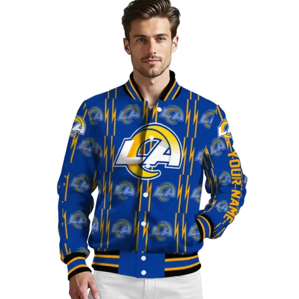 custom los angeles rams bolt stripe blue varsity jacket high quality