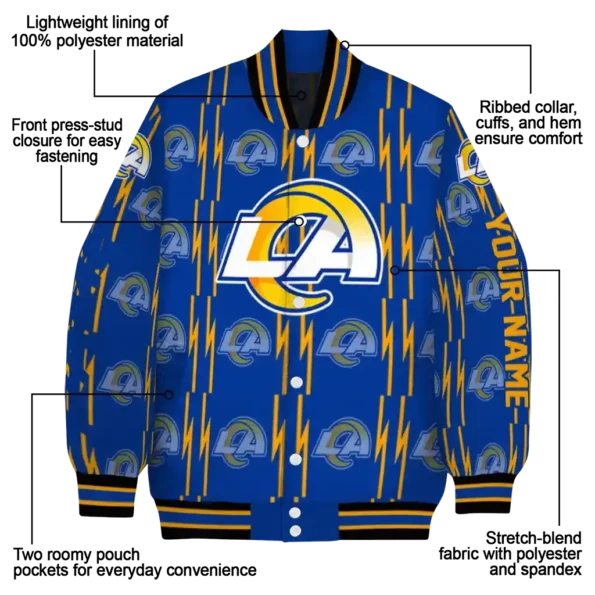 custom los angeles rams bolt stripe blue varsity jacket new arrival