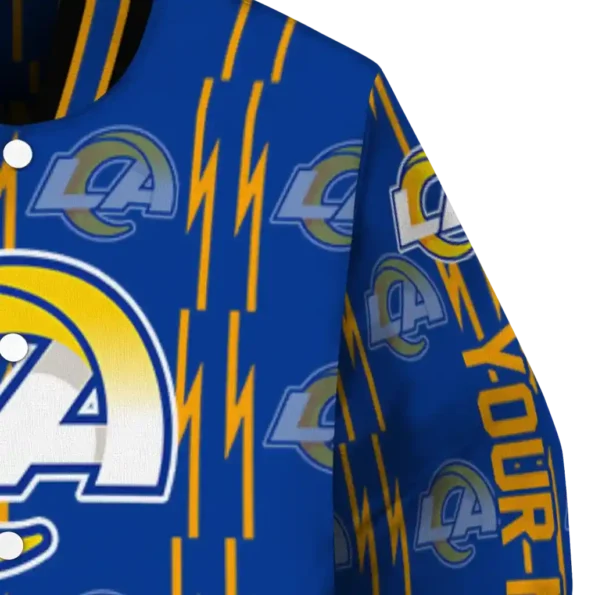 custom los angeles rams bolt stripe blue varsity jacket premium grade
